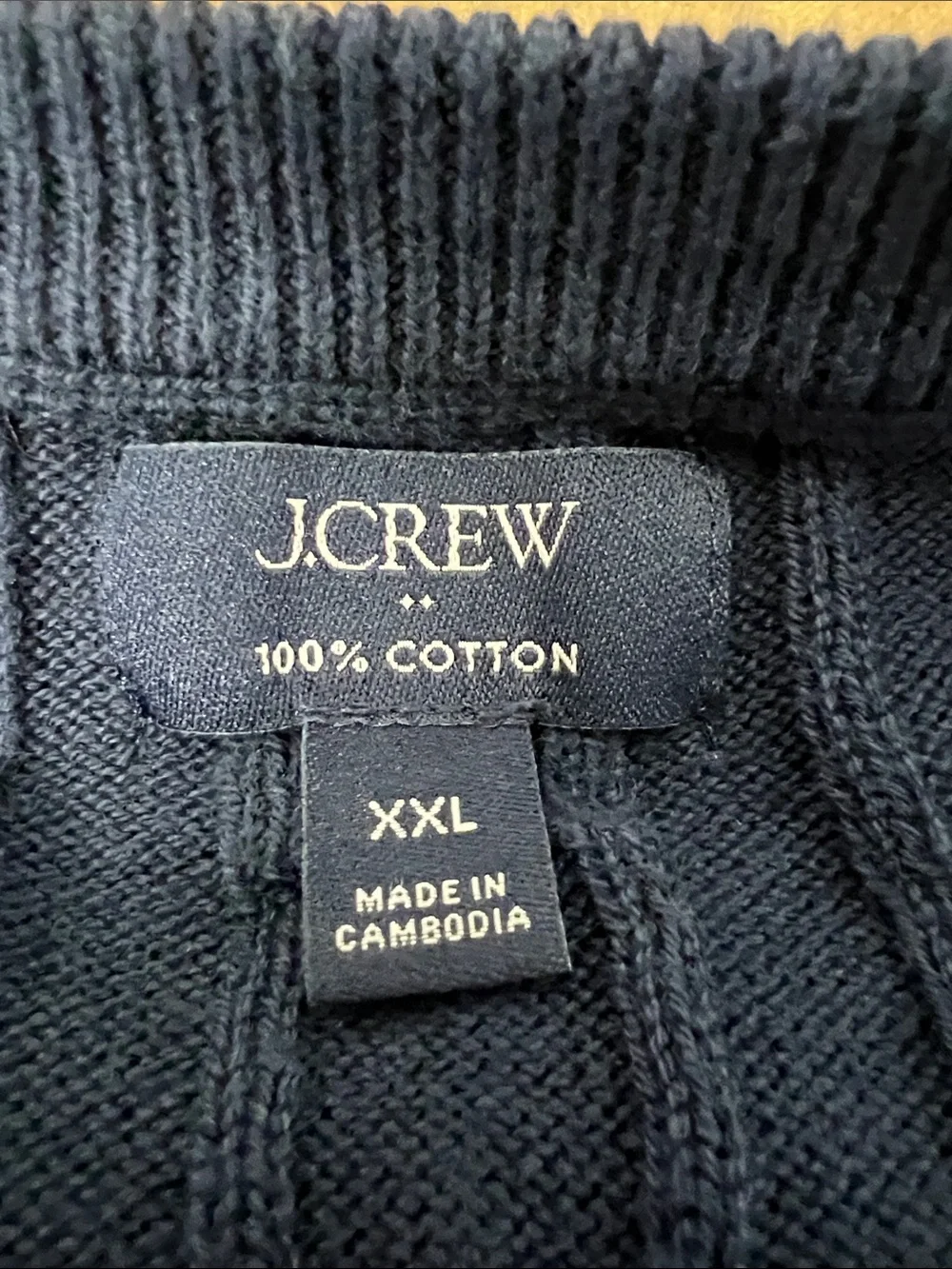 J Crew Cotton Cable Crewneck Sweater Navy Blue Preppy Mens XXL